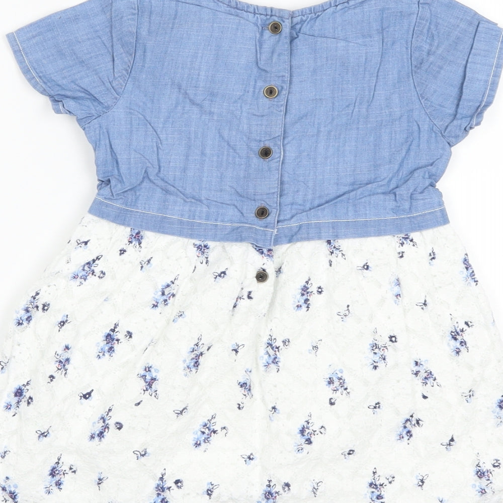 Matalan Girls Blue Floral  A-Line  Size 18-24 Months