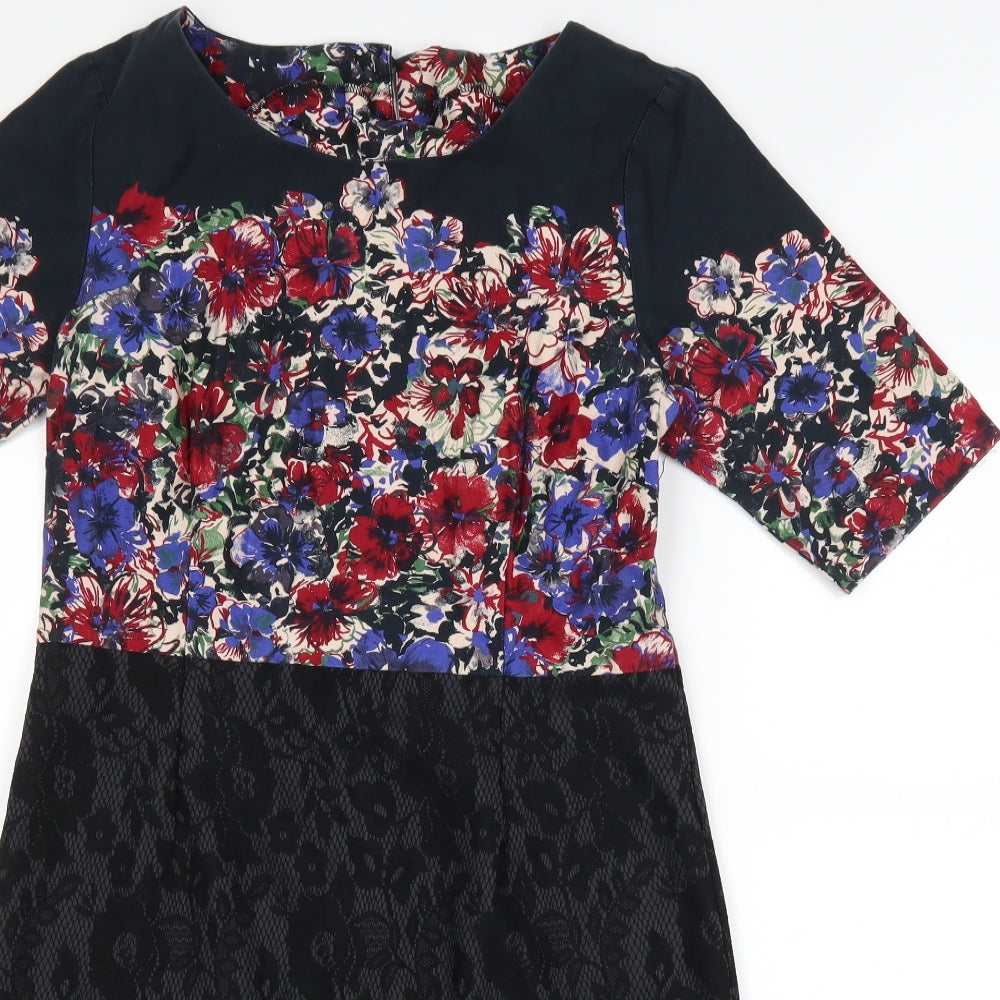 NEXT Womens Black Floral  Pencil Dress  Size 14
