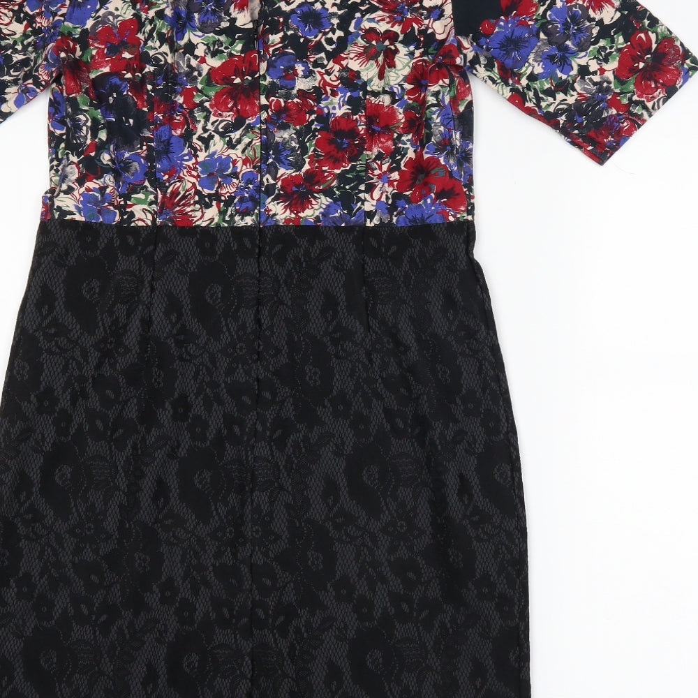 NEXT Womens Black Floral  Pencil Dress  Size 14