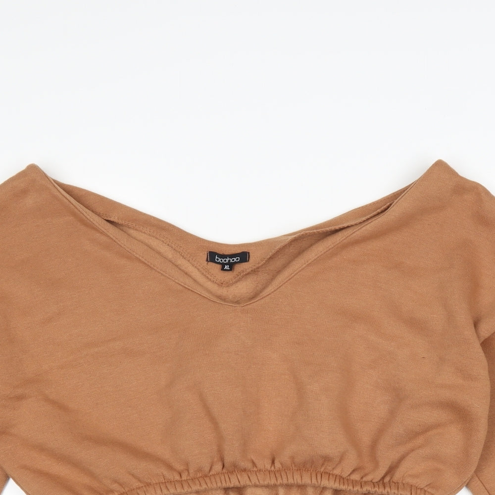 Boohoo Womens Brown   Pullover Sweatshirt Size XL
