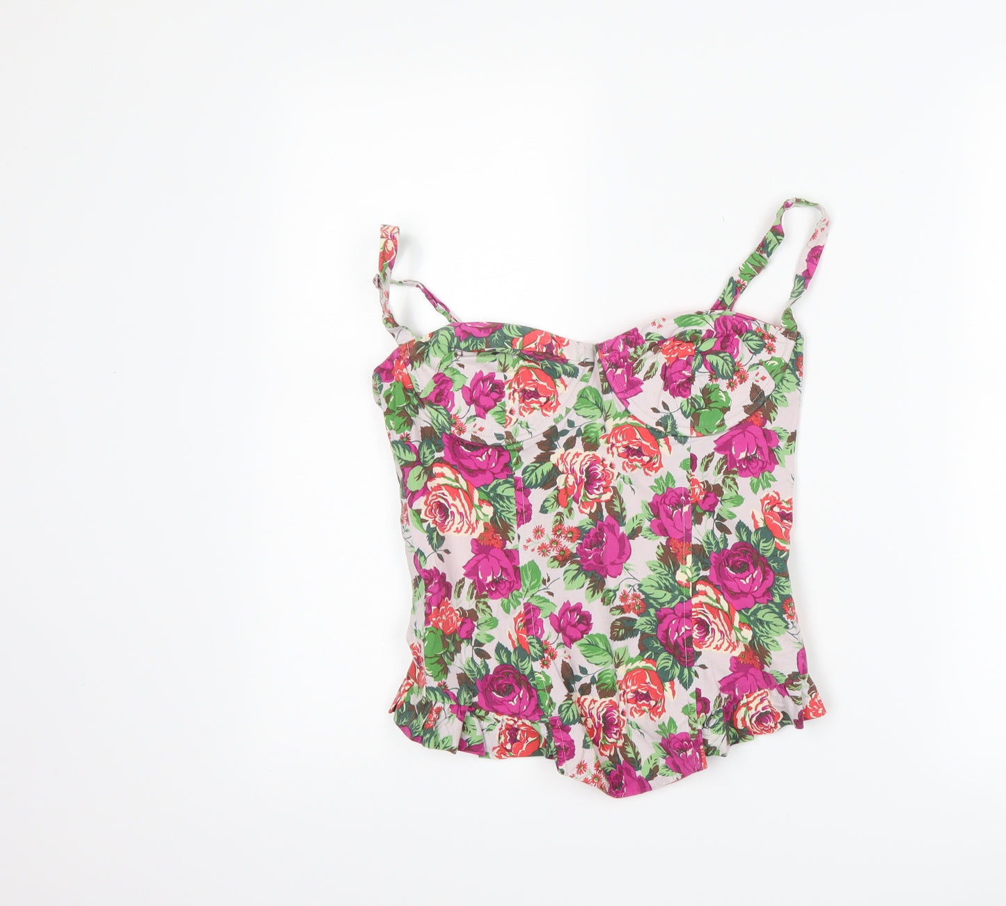 Topshop Womens White Floral  Cropped Tank Size 10  - Corset Top