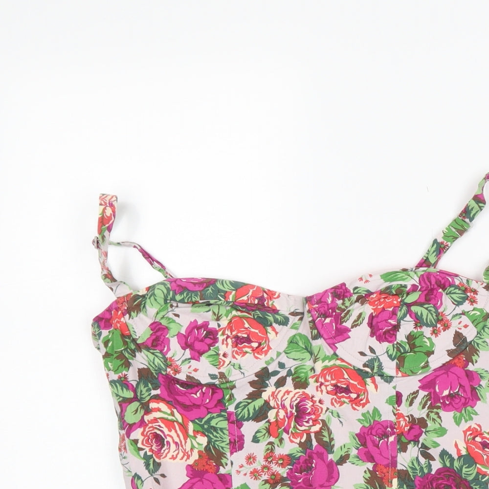 Topshop Womens White Floral  Cropped Tank Size 10  - Corset Top