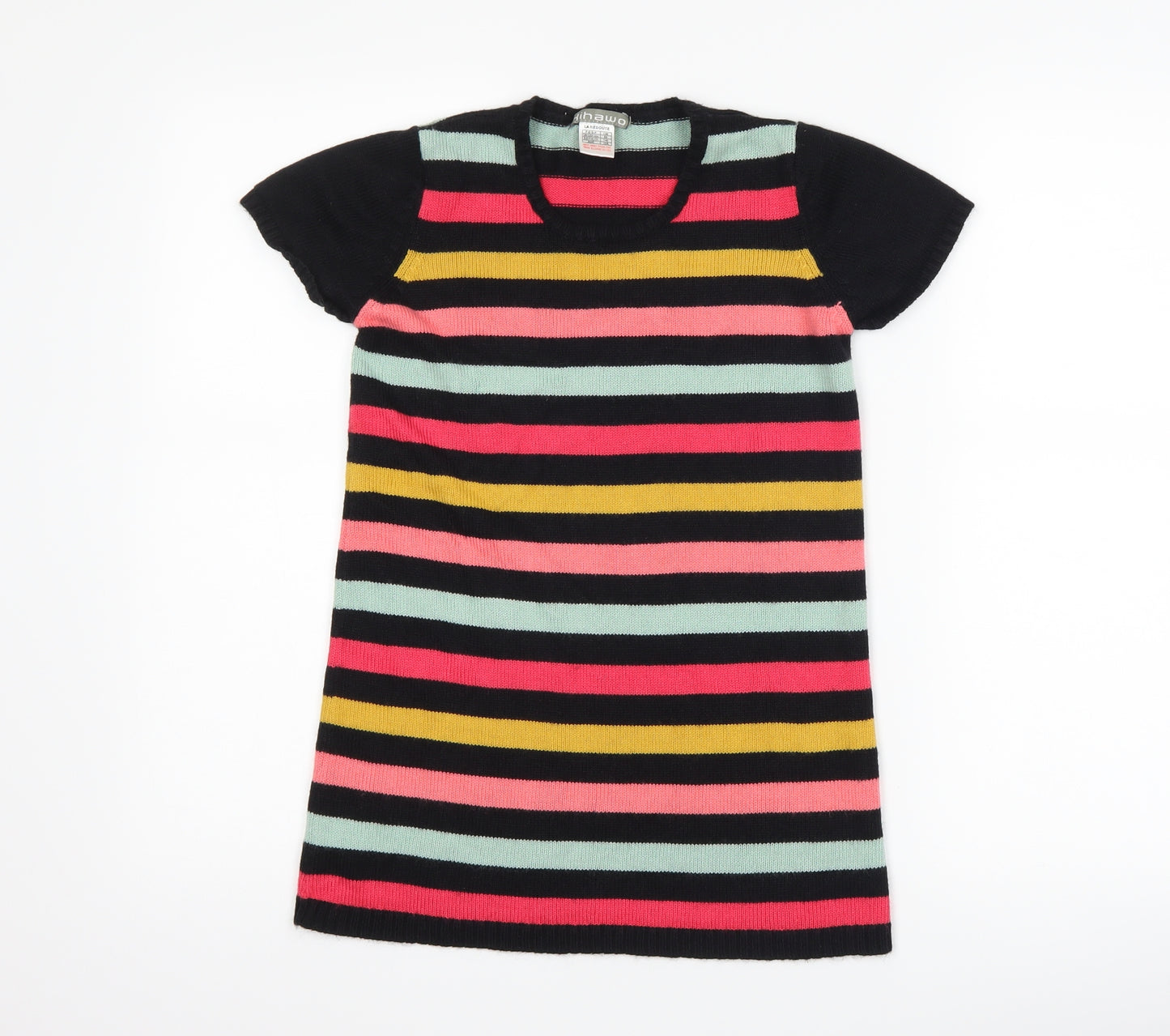 La Redoute Girls Black Striped  T-Shirt Dress  Size 10 Years