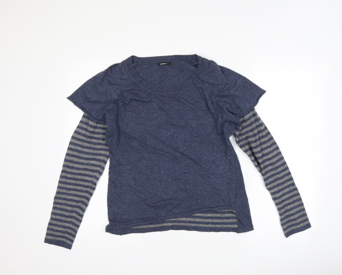 Roman Womens Blue Striped  Pullover Jumper Size 12