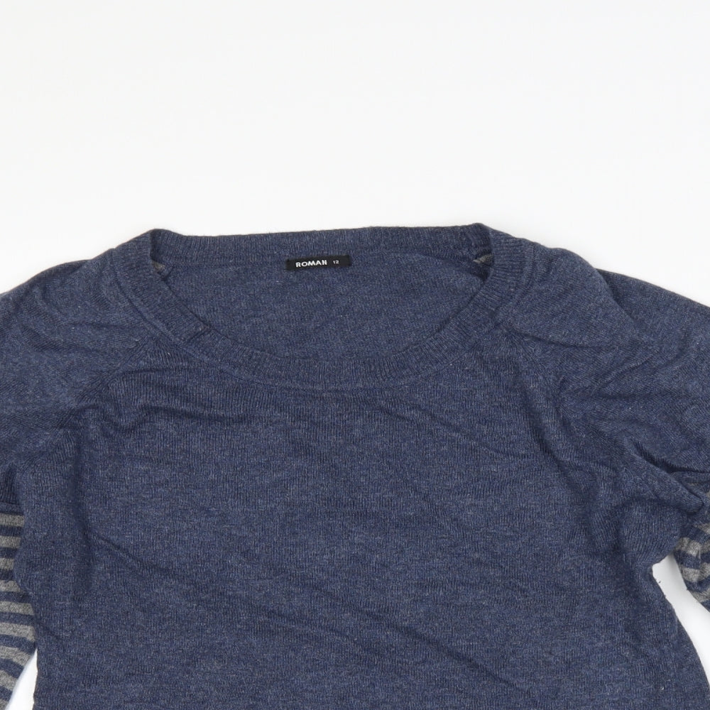 Roman Womens Blue Striped  Pullover Jumper Size 12