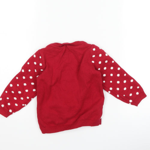 so cute Girls Red Polka Dot  Pullover Jumper Size 2-3 Years  - christmas reindeer