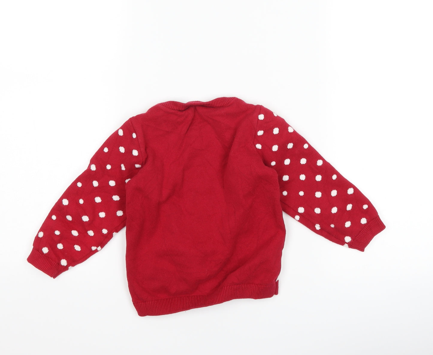 so cute Girls Red Polka Dot  Pullover Jumper Size 2-3 Years  - christmas reindeer