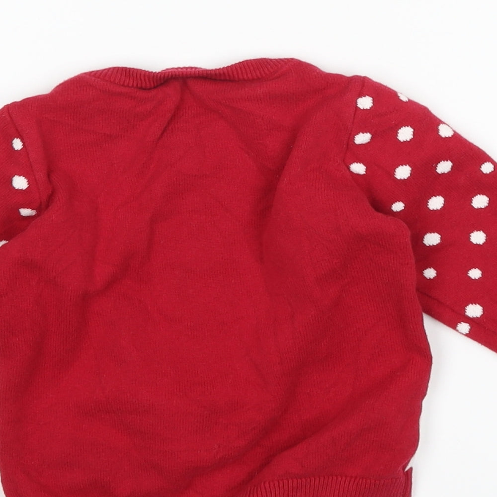 so cute Girls Red Polka Dot  Pullover Jumper Size 2-3 Years  - christmas reindeer