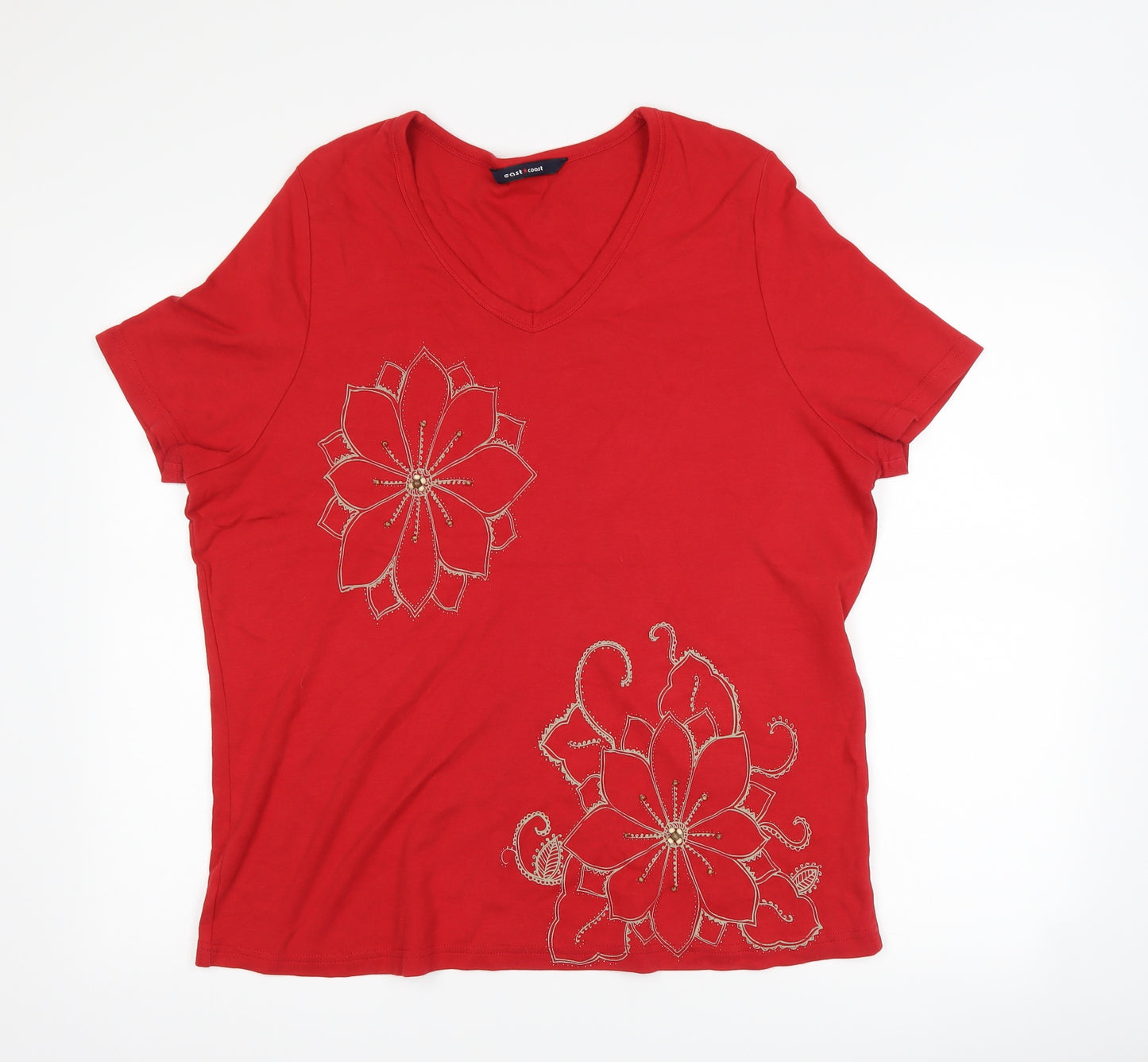 East Coast Womens Red Floral  Basic T-Shirt Size 22