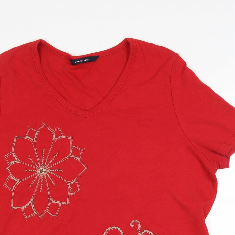 East Coast Womens Red Floral  Basic T-Shirt Size 22