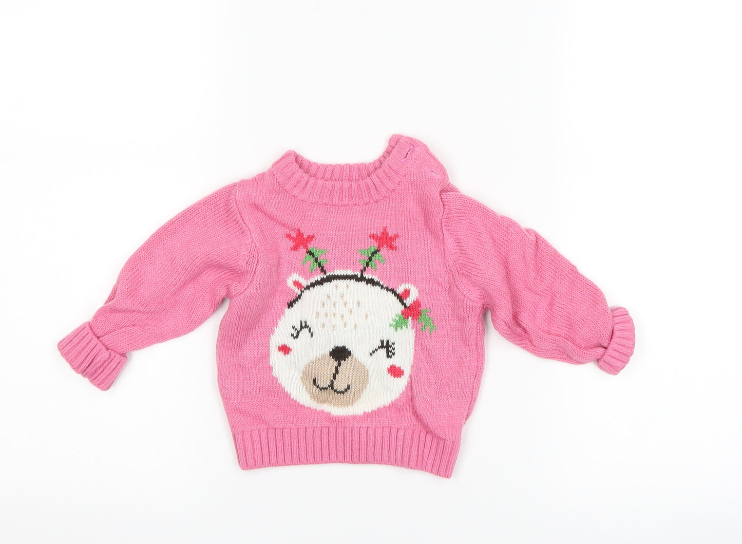 Studio Girls Pink   Pullover Jumper Size 6-9 Months  - christmas bear