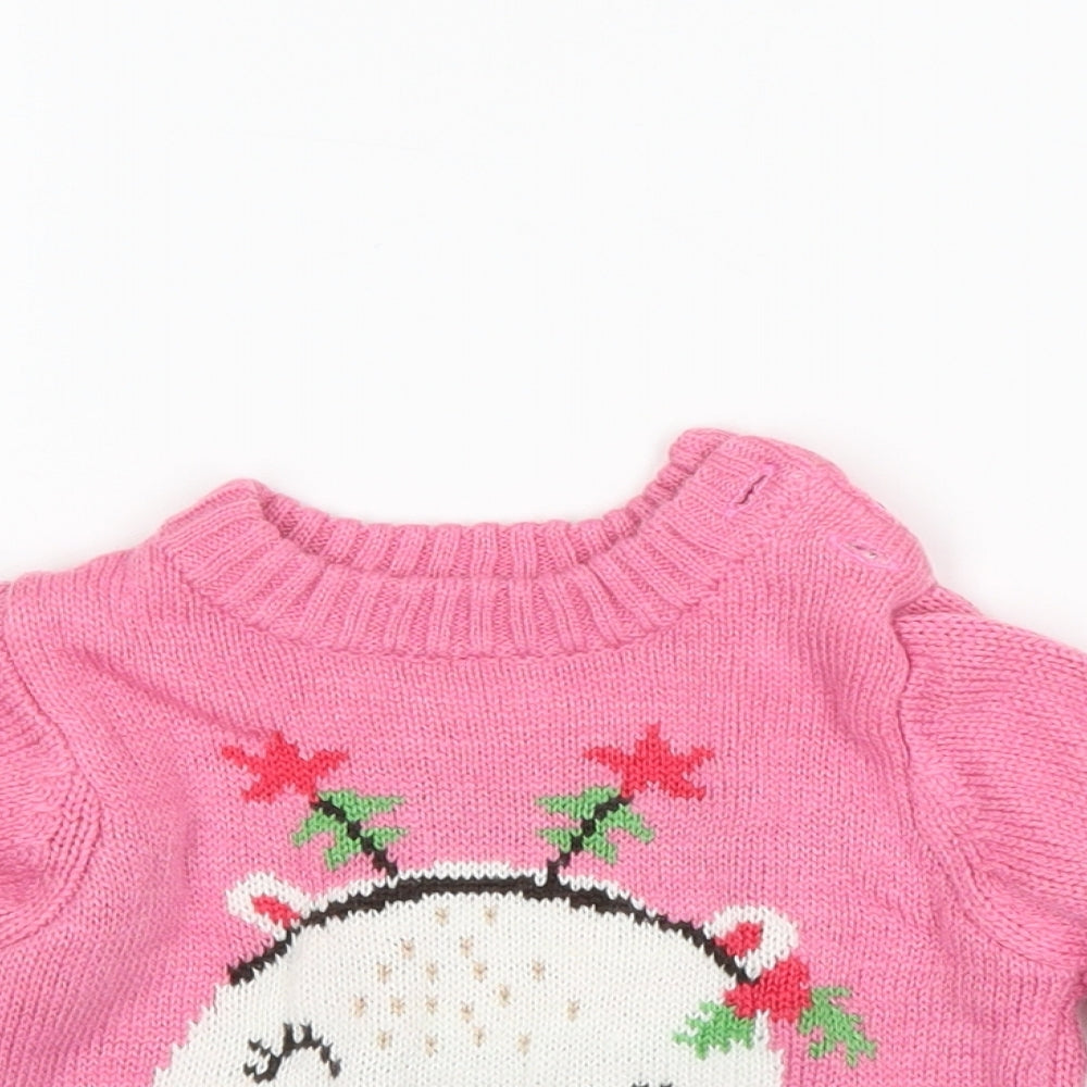 Studio Girls Pink   Pullover Jumper Size 6-9 Months  - christmas bear