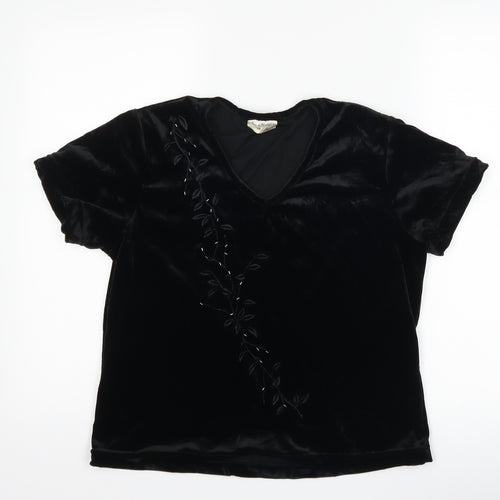Anna Morella Womens Black Floral  Basic T-Shirt Size 14