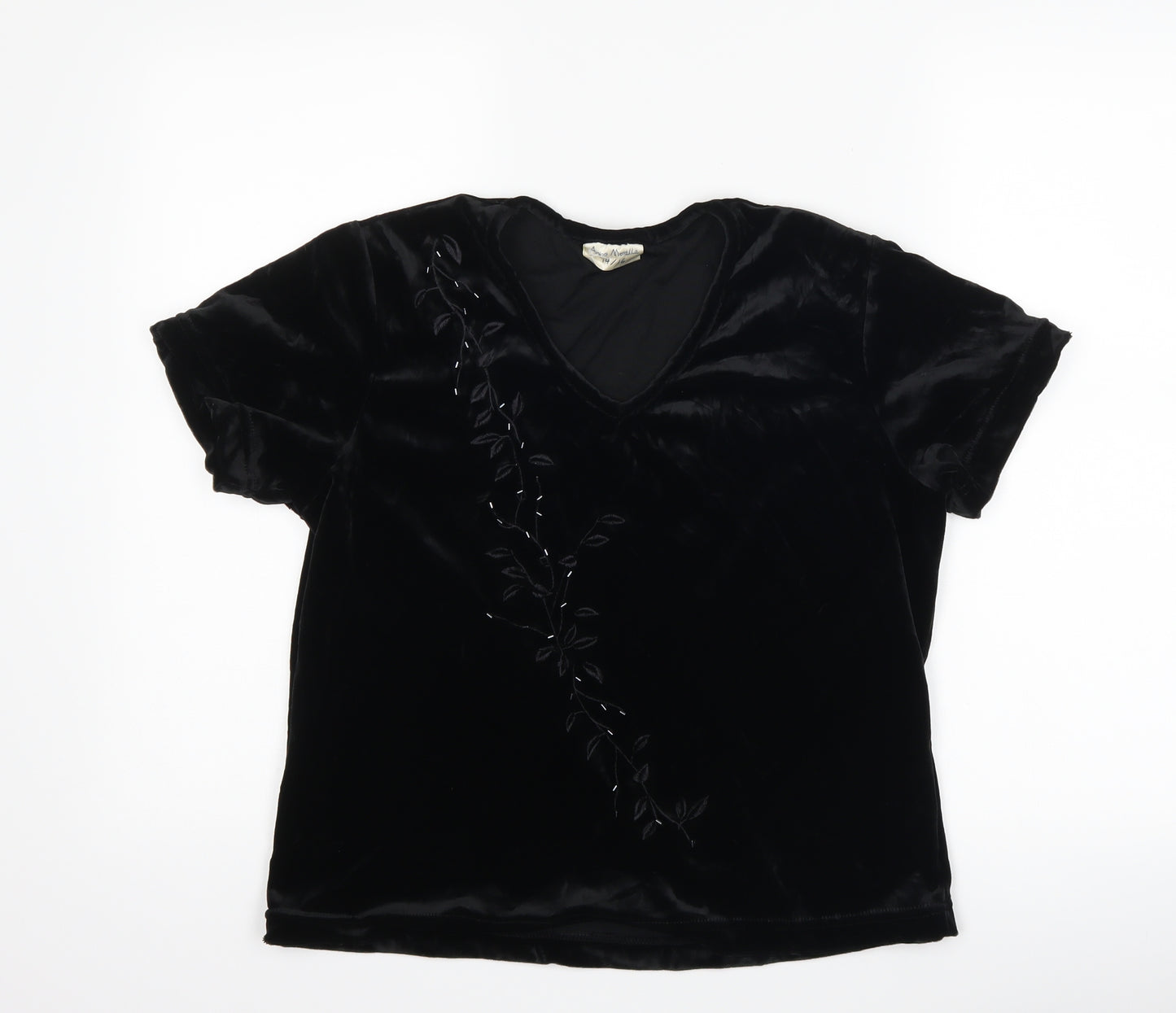 Anna Morella Womens Black Floral  Basic T-Shirt Size 14