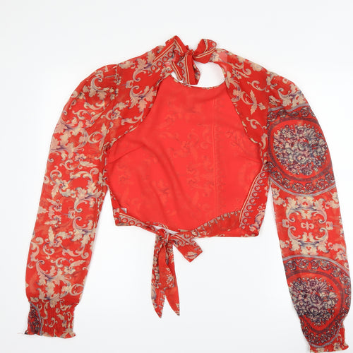 PRETTYLITTLETHING Womens Red Floral  Basic T-Shirt Size 10