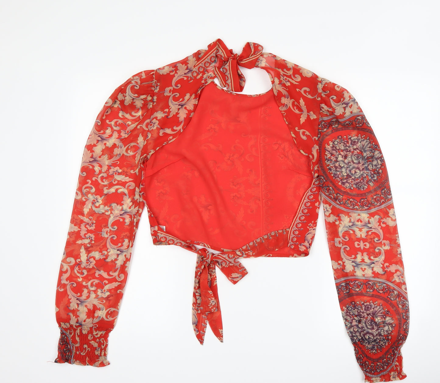 PRETTYLITTLETHING Womens Red Floral  Basic T-Shirt Size 10