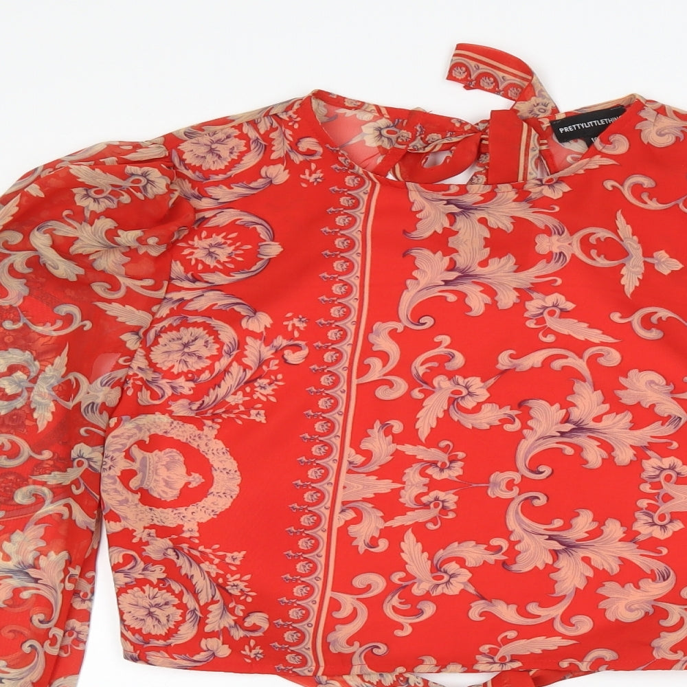 PRETTYLITTLETHING Womens Red Floral  Basic T-Shirt Size 10