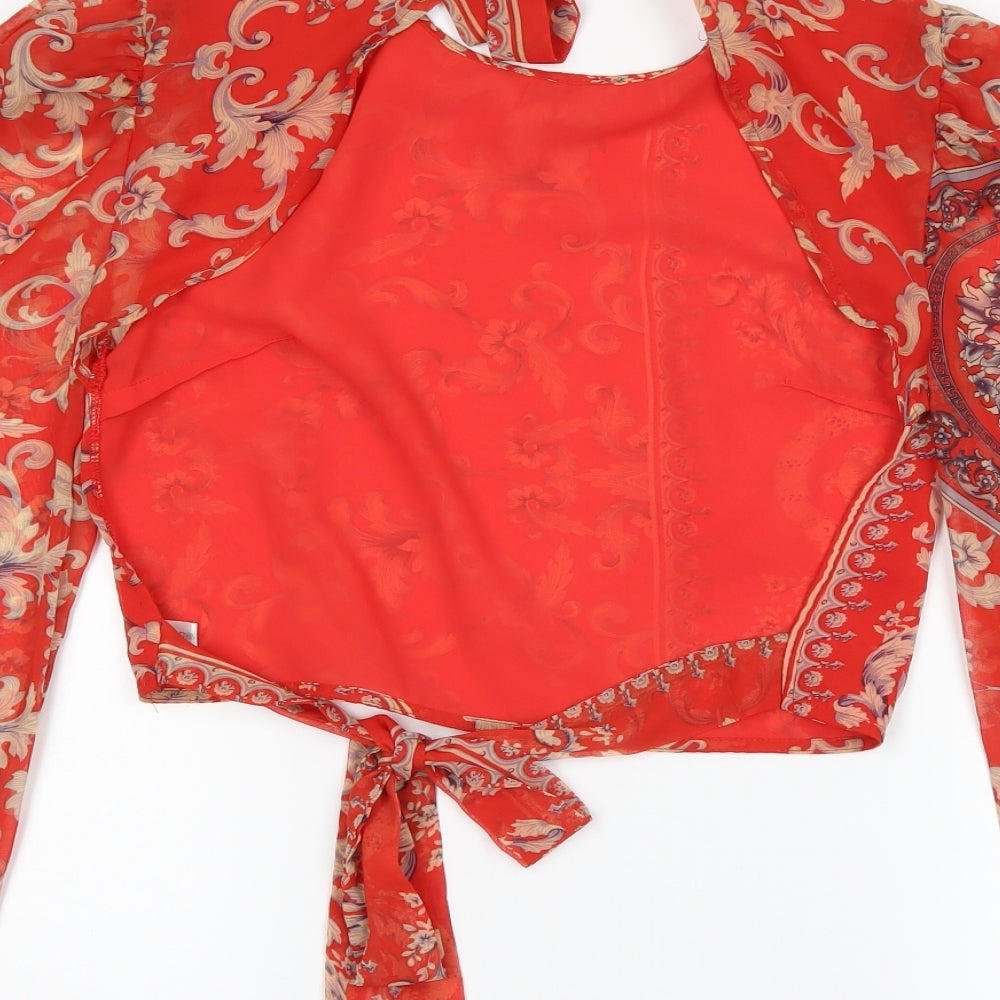 PRETTYLITTLETHING Womens Red Floral  Basic T-Shirt Size 10