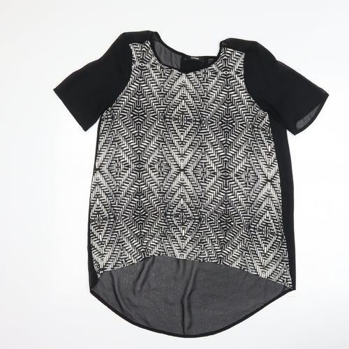 George Womens Black Geometric  Basic T-Shirt Size 8
