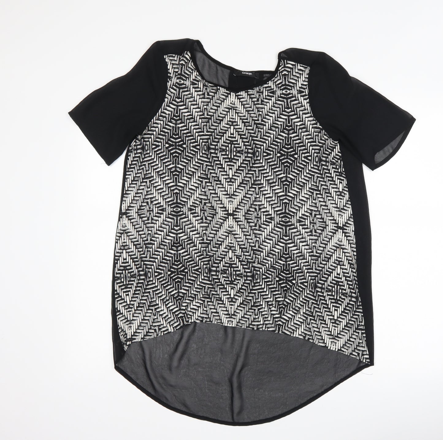 George Womens Black Geometric  Basic T-Shirt Size 8