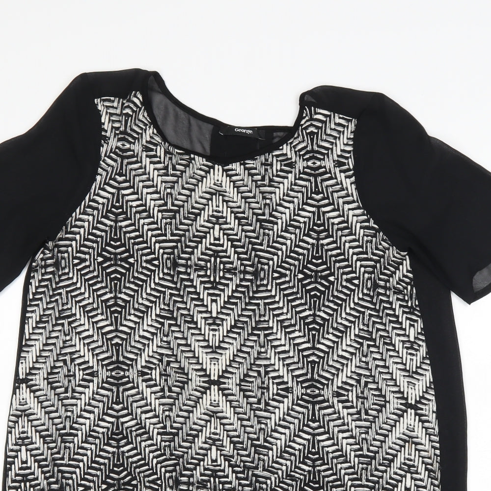 George Womens Black Geometric  Basic T-Shirt Size 8