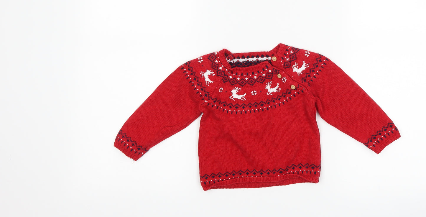 Matalan Girls Red Fair Isle  Pullover Jumper Size 9-12 Months  - christmas reindeer