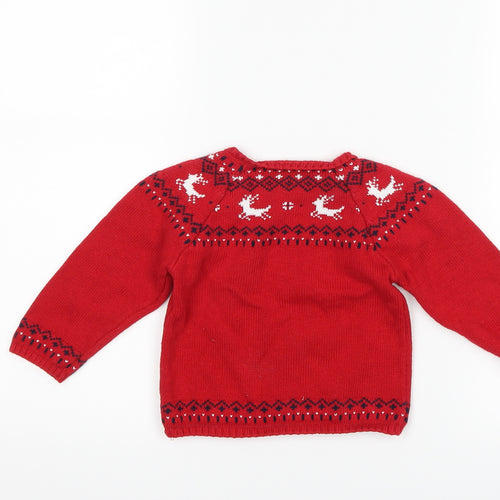 Matalan Girls Red Fair Isle  Pullover Jumper Size 9-12 Months  - christmas reindeer