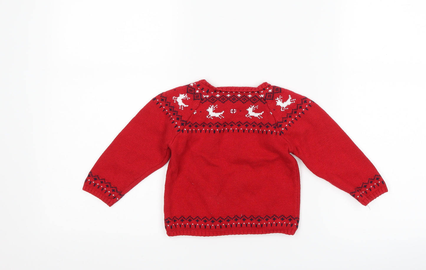 Matalan Girls Red Fair Isle  Pullover Jumper Size 9-12 Months  - christmas reindeer