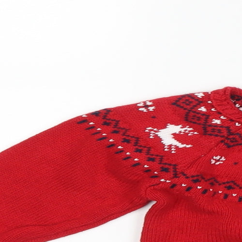 Matalan Girls Red Fair Isle  Pullover Jumper Size 9-12 Months  - christmas reindeer