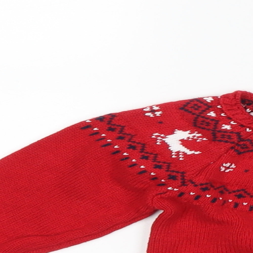 Matalan Girls Red Fair Isle  Pullover Jumper Size 9-12 Months  - christmas reindeer