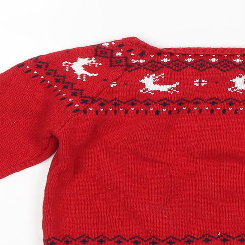 Matalan Girls Red Fair Isle  Pullover Jumper Size 9-12 Months  - christmas reindeer