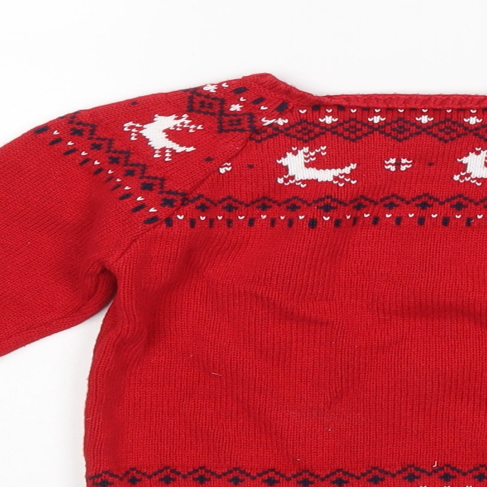 Matalan Girls Red Fair Isle  Pullover Jumper Size 9-12 Months  - christmas reindeer