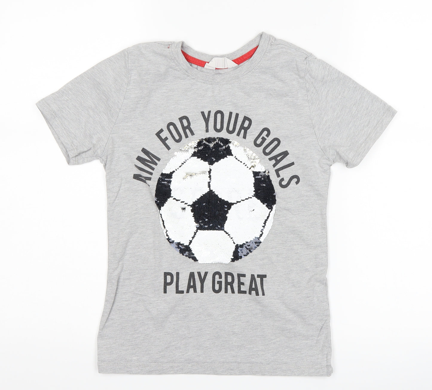H&M Boys Grey   Basic T-Shirt Size 9-10 Years  - football