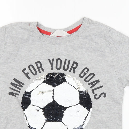 H&M Boys Grey   Basic T-Shirt Size 9-10 Years  - football
