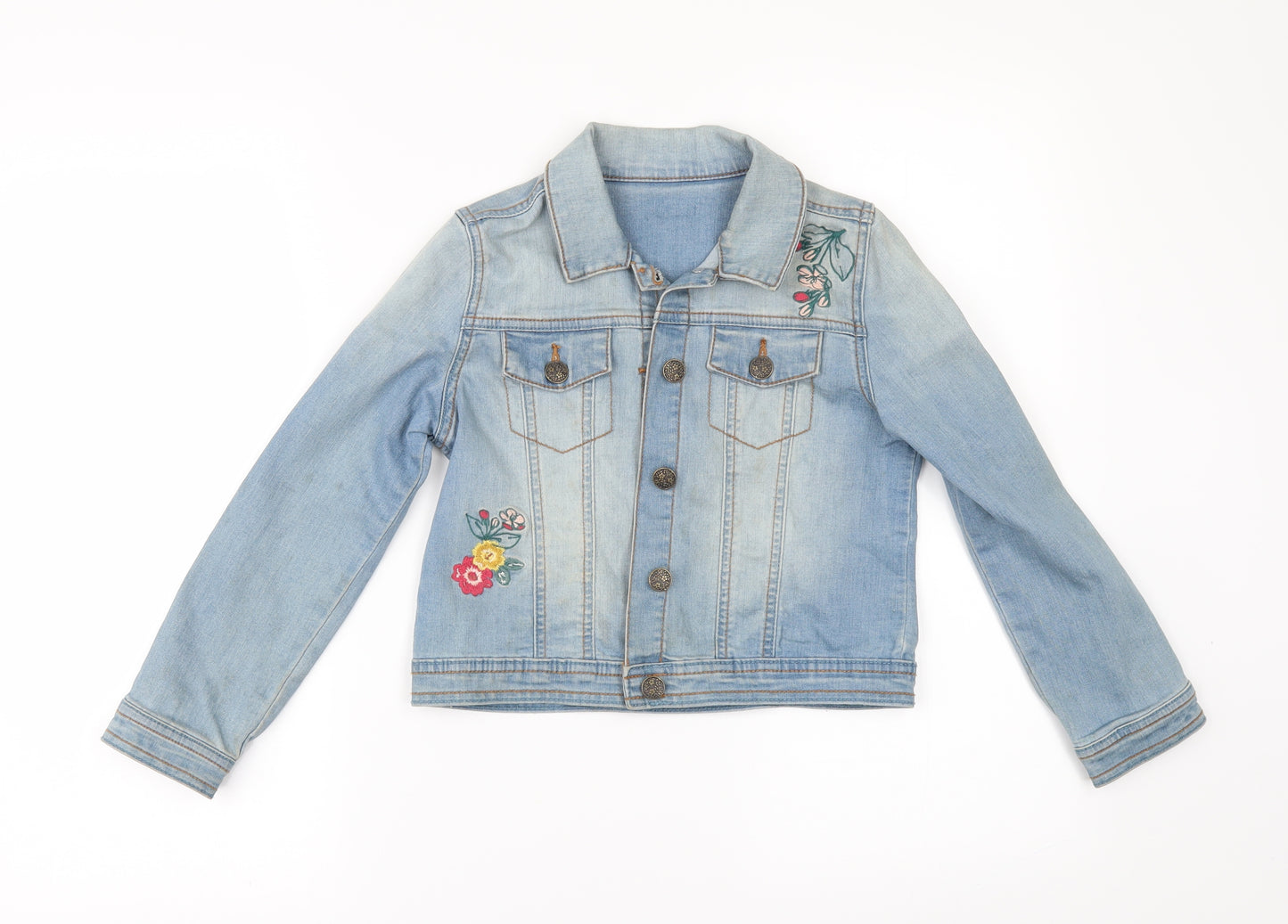 Nutmeg Girls Blue Floral Denim Jacket  Size 7-8 Years