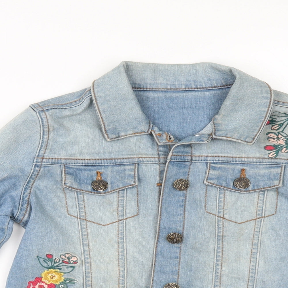 Nutmeg Girls Blue Floral Denim Jacket  Size 7-8 Years