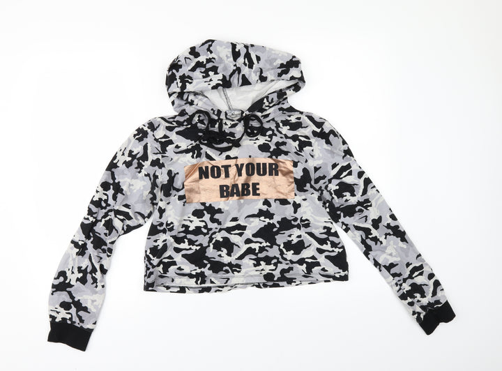 Select Womens Grey Animal Print  Pullover Hoodie Size 12  - cropped hoodie