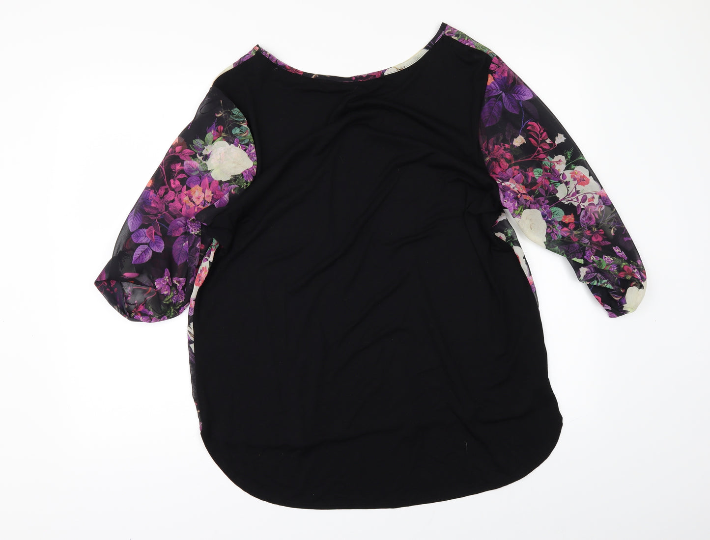 F&F Womens Black Floral  Basic T-Shirt Size 14