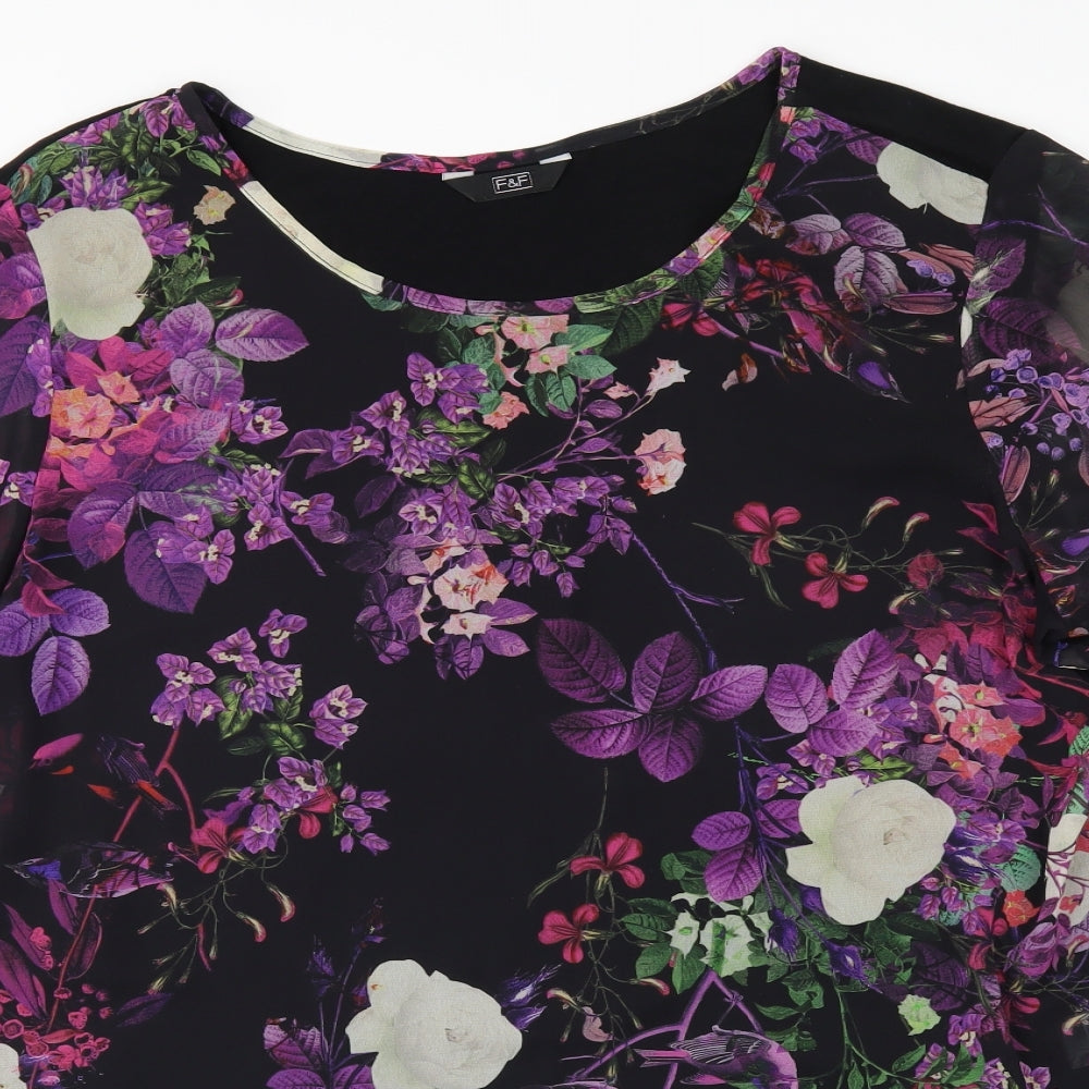 F&F Womens Black Floral  Basic T-Shirt Size 14