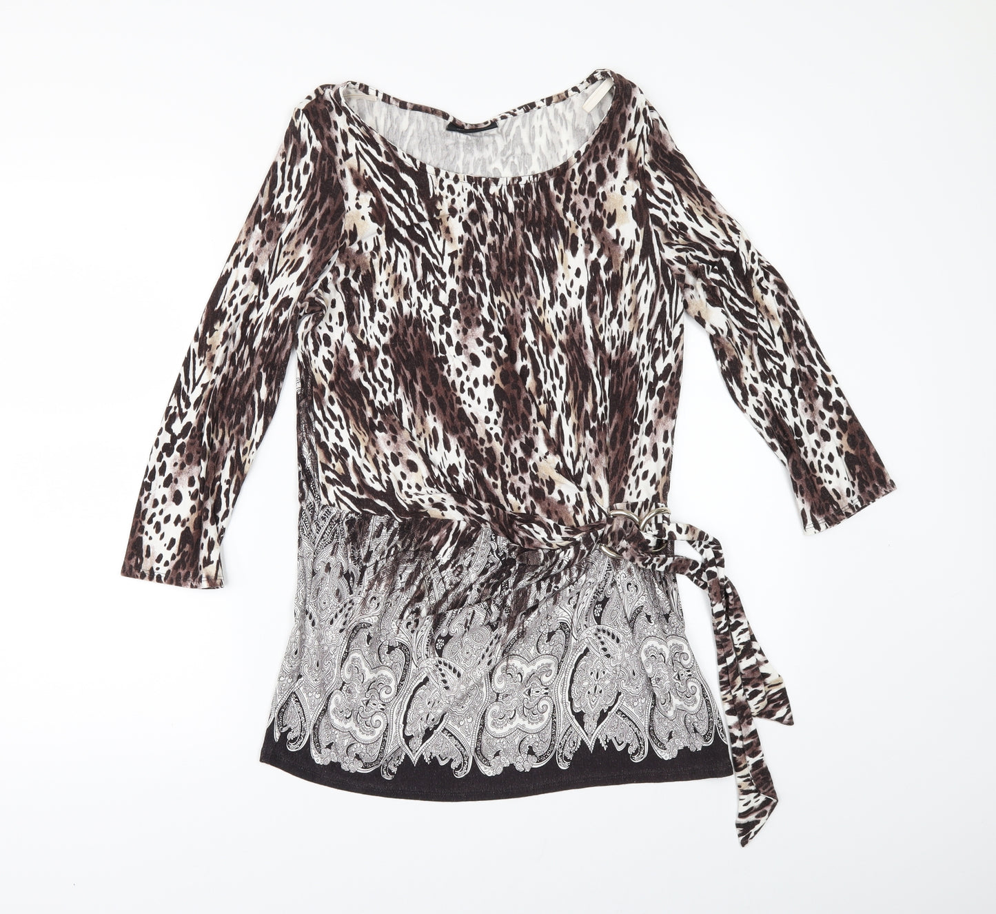 Wallis Womens Brown Animal Print  Tunic T-Shirt Size 14