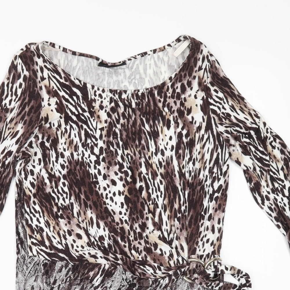 Wallis Womens Brown Animal Print  Tunic T-Shirt Size 14