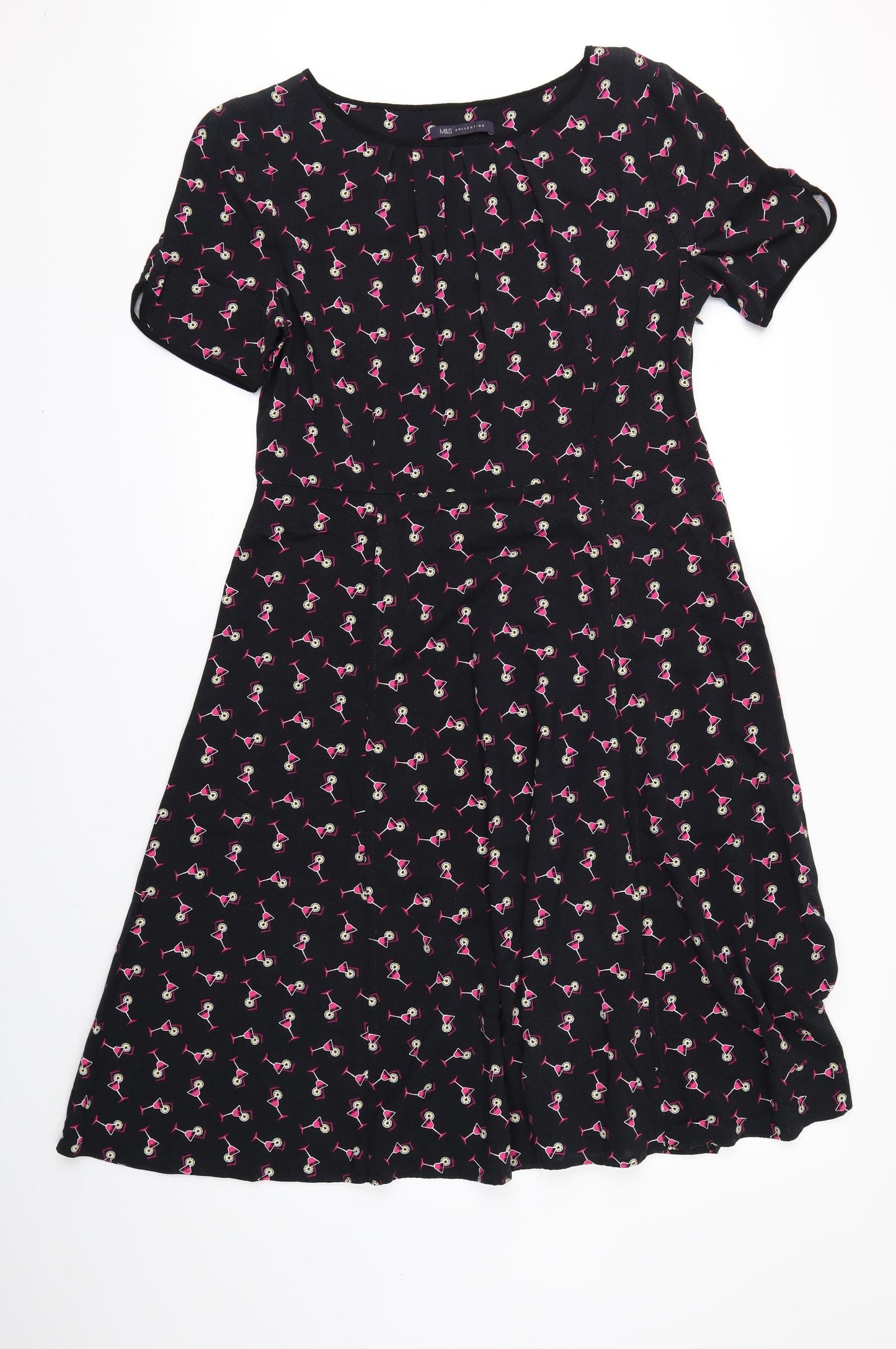 Marks and Spencer Womens Black Geometric  Fit & Flare  Size 14