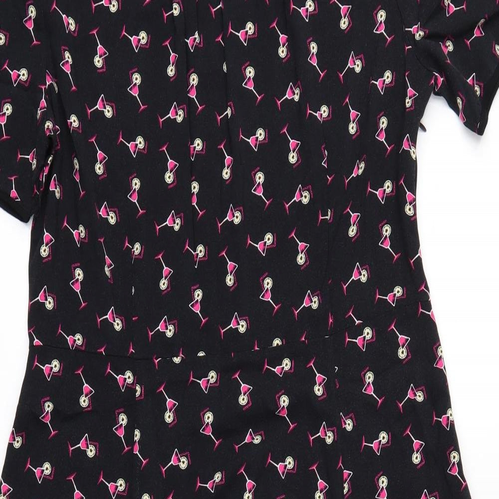 Marks and Spencer Womens Black Geometric  Fit & Flare  Size 14
