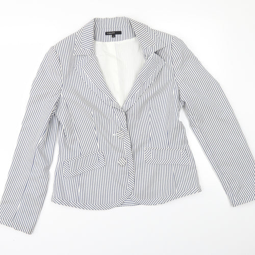 KappAhI Womens White Striped  Jacket Blazer Size 12