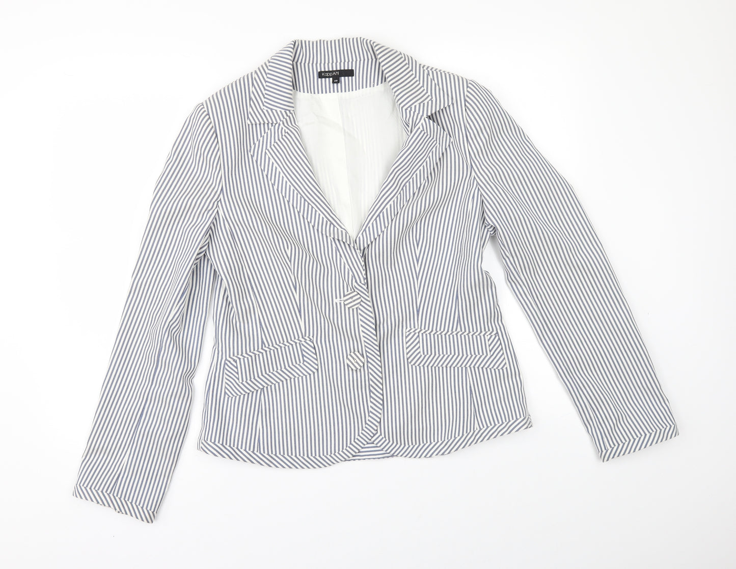 KappAhI Womens White Striped  Jacket Blazer Size 12