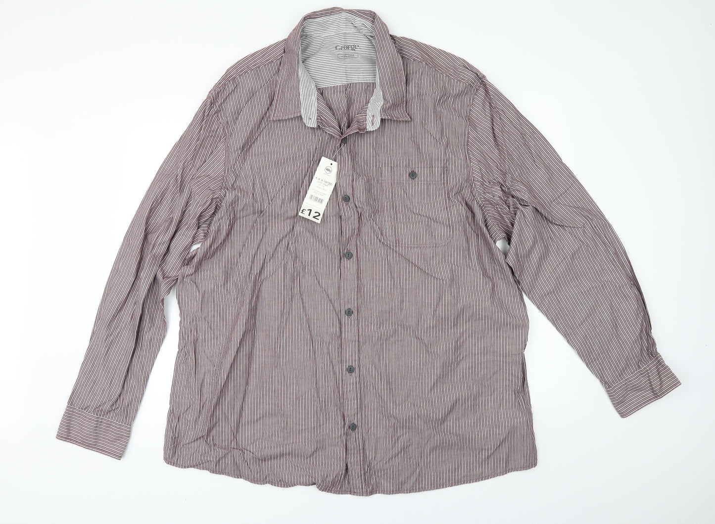 Georgebrow Mens Brown Striped   Dress Shirt Size 3XL