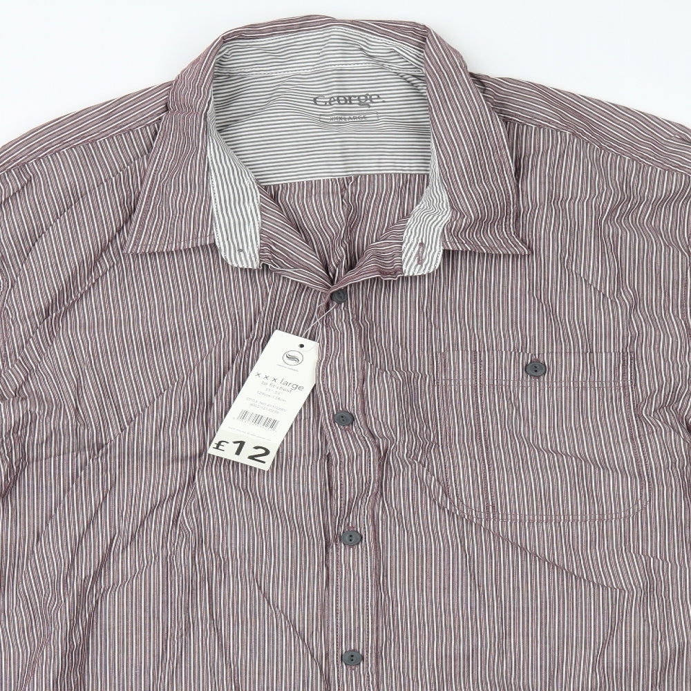 Georgebrow Mens Brown Striped   Dress Shirt Size 3XL