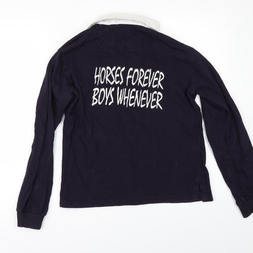 Front Row Womens Blue   Basic Polo Size M  - HORSES FOREVER BOYS WHATEVER