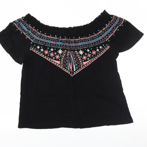 Primark Womens Black Geometric Jersey Basic Blouse Size 8