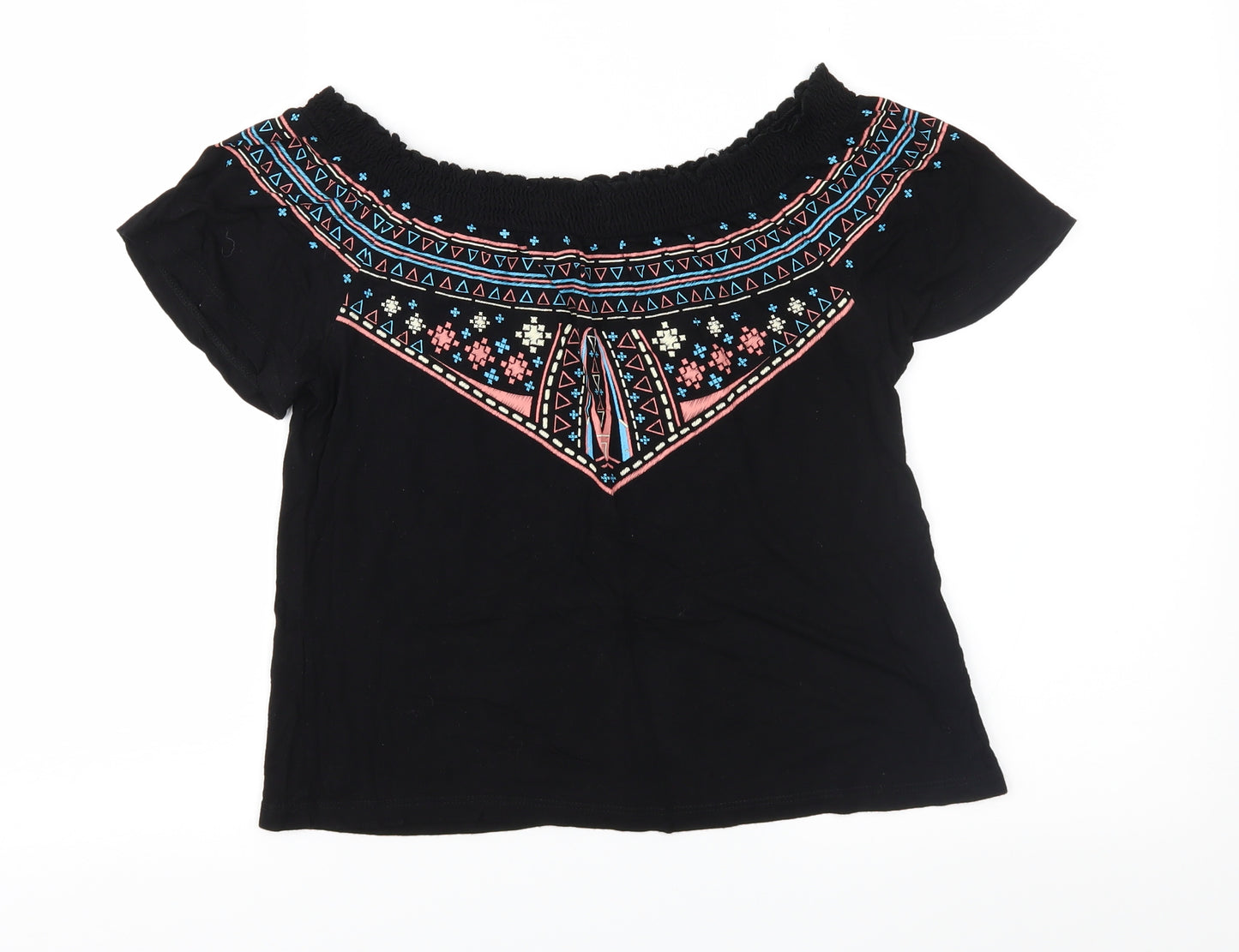 Primark Womens Black Geometric Jersey Basic Blouse Size 8